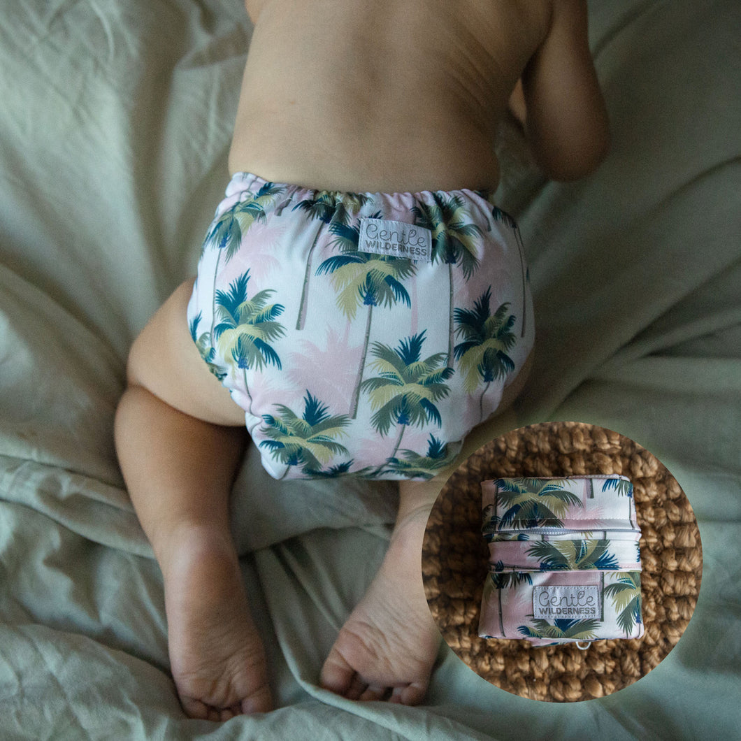 Cloth Nappy and Wet Bag Duo - Palm Tree Sky